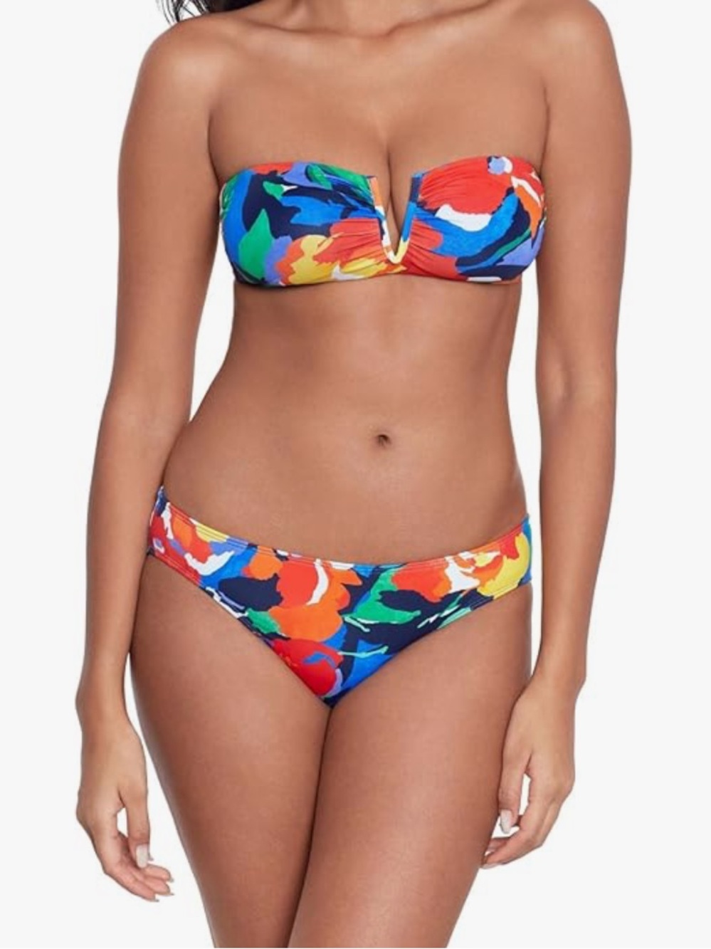 🌻NEW w/tag Lauren Ralph Lauren Hipster Bikini Bottom Blue Bold Abstract Floral 8